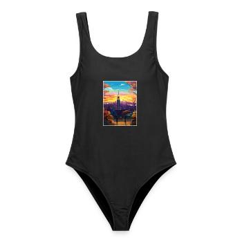 Manhattan New York Vintage Reiseposter Souvenir - Frauen Badeanzug - Schwarz - Vorne - AI Model Female 172 light (172cm)