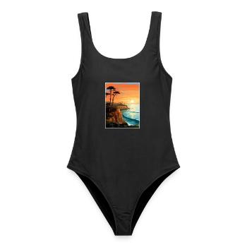 Sonnenuntergang Klippen Kalifornien Vintage Reiseposter WPA - Frauen Badeanzug - Schwarz - Vorne - AI Model Female 172 light (172cm)