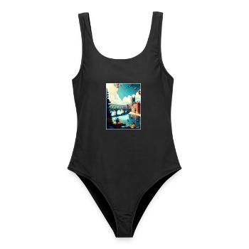 Exeter England Vintage Reiseposter WPA Souvenir - Frauen Badeanzug - Schwarz - Vorne - AI Model Female 172 light (172cm)