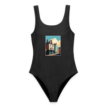 Hay On Wye Welsh Vintage Reiseposter Souvenir - Frauen Badeanzug - Schwarz - Vorne - AI Model Female 172 light (172cm)
