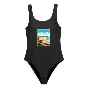 Woolacombe Devon Vintage Reiseposter Souvenir - Frauen Badeanzug - Schwarz - Vorne - AI Model Female 172 light (172cm)