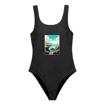 Anglesey Dekoration Vintage Reiseposter Souvenir - Frauen Badeanzug - Schwarz - Vorne - AI Model Female 172 light (172cm)