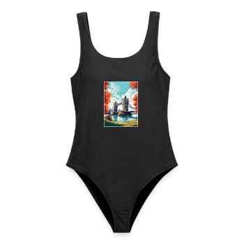 Tower Bridge England Vintage Reiseposter WPA Kunst - Frauen Badeanzug - Schwarz - Vorne - AI Model Female 172 light (172cm)
