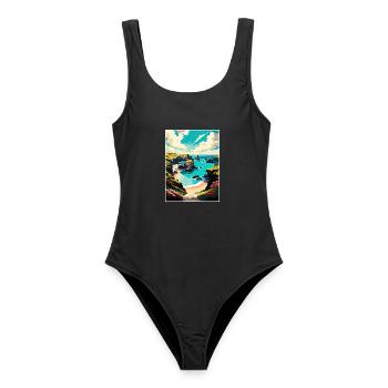 Kynance Cove England Vintage Reiseposter WPA Kunst - Frauen Badeanzug - Schwarz - Vorne - AI Model Female 172 light (172cm)