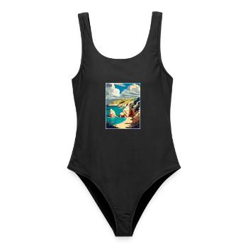Lulworth Cove England Vintage Reiseposter WPA - Frauen Badeanzug - Schwarz - Vorne - AI Model Female 172 light (172cm)