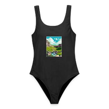 Malham Cove Head England Vintage Reiseposter WPA - Frauen Badeanzug - Schwarz - Vorne - AI Model Female 172 light (172cm)