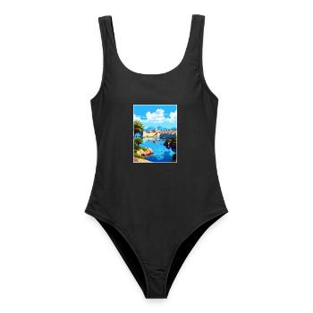 Dubrovnik Kroatien Vintage Reiseposter Souvenir - Frauen Badeanzug - Schwarz - Vorne - AI Model Female 172 light (172cm)