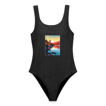 Gardasee Dekoration Vintage Reiseposter WPA - Frauen Badeanzug - Schwarz - Vorne - AI Model Female 172 light (172cm)
