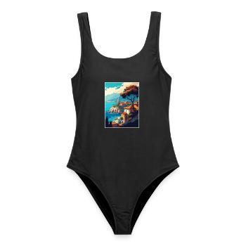 Antalya Dekoration Türkei Vintage Reiseposter - Frauen Badeanzug - Schwarz - Vorne - AI Model Female 172 light (172cm)
