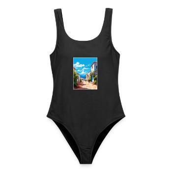 Tarifa Spanien Vintage Reiseposter WPA Souvenir - Frauen Badeanzug - Schwarz - Vorne - AI Model Female 172 light (172cm)