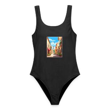 Perpignan Frankreich Vintage Reiseplakat Souvenir - Frauen Badeanzug - Schwarz - Vorne - AI Model Female 172 light (172cm)