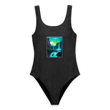 Aurora Borealis Island Vintage Reiseposter WPA - Frauen Badeanzug - Schwarz - Vorne - AI Model Female 172 light (172cm)