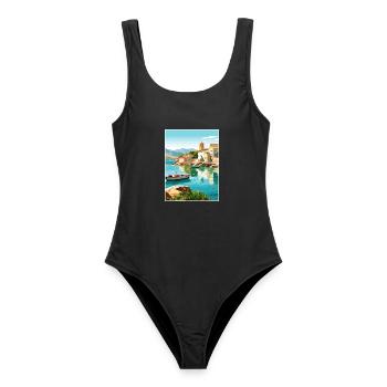Kreta Griechenland Dekoration Vintage Reiseposter WPA - Frauen Badeanzug - Schwarz - Vorne - AI Model Female 172 light (172cm)