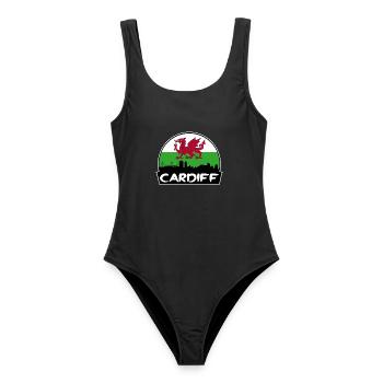 Cardiff Wales Flagge Skyline Silhouette Reisen - Frauen Badeanzug - Schwarz - Vorne - AI Model Female 172 light (172cm)