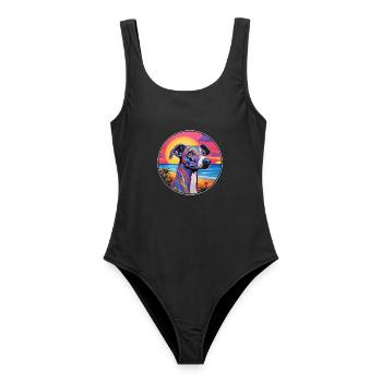 Greyhound Hund Rasse Buntes Cartoon Aquarell - Frauen Badeanzug - Schwarz - Vorne - AI Model Female 172 light (172cm)