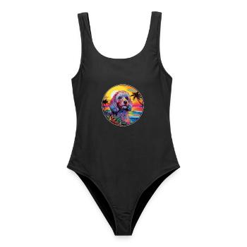 Cockapoo Hunderasse Buntes Karikatur Aquarell - Frauen Badeanzug - Schwarz - Vorne - AI Model Female 172 light (172cm)