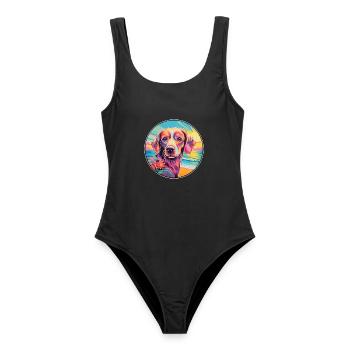 Broholmer Hunderasse Buntes Karikatur-Aquarell - Frauen Badeanzug - Schwarz - Vorne - AI Model Female 172 light (172cm)