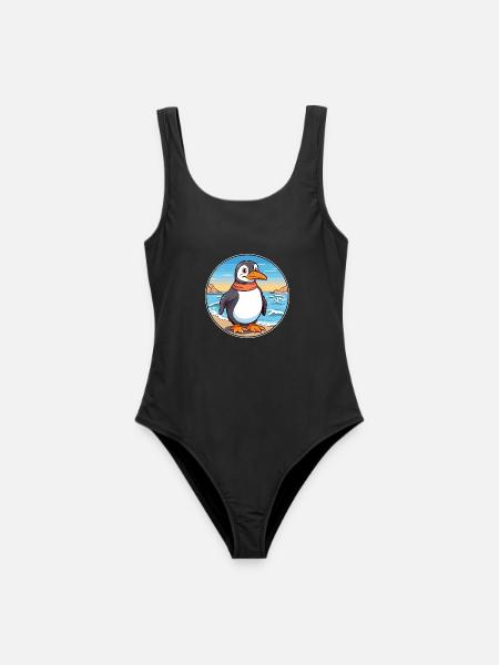 Pinguin Aquarell Cartoon Kawaii Clipart Tier - Frauen Badeanzug - Schwarz