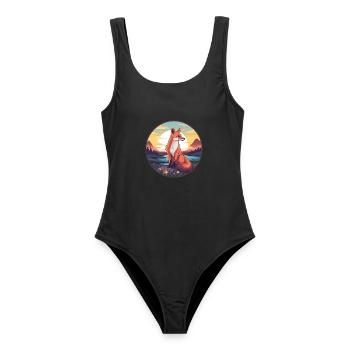 Gelehrter Fuchs Buntes Aquarell Cartoon Kawaii Haustier - Frauen Badeanzug - Schwarz - Vorne - AI Model Female 172 light (172cm)