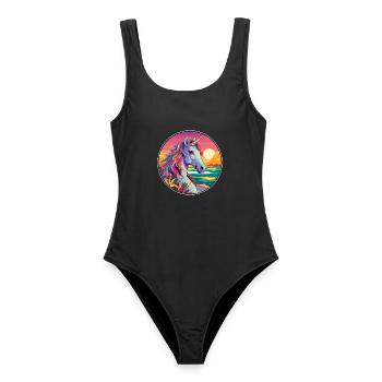 Einhorn Buntes Aquarell Cartoon Kawaii Tier - Frauen Badeanzug - Schwarz - Vorne - AI Model Female 172 light (172cm)