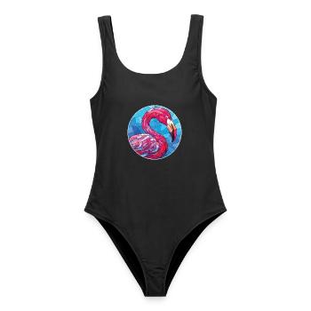 Flamingo bunte Aquarell-Tierillustration - Frauen Badeanzug - Schwarz - Vorne - AI Model Female 172 light (172cm)