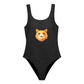 Ingwer Langhaar Katze Karikatur Aquarell Clipart - Frauen Badeanzug - Schwarz - Vorne - AI Model Female 172 light (172cm)