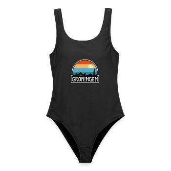 Groningen Niederlande Flagge Skyline Reisesouvenir - Frauen Badeanzug - Schwarz - Vorne - AI Model Female 172 light (172cm)
