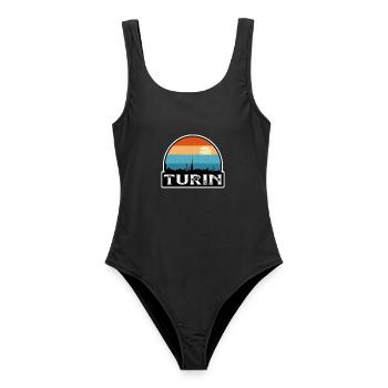 Turin Italien Flagge Skyline Reisesouvenir - Frauen Badeanzug - Schwarz - Vorne - AI Model Female 172 light (172cm)