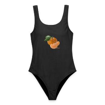 Mandarine Lover – Süße Zitrusfrucht Motiv - Frauen Badeanzug - Schwarz - Vorne - AI Model Female 172 light (172cm)