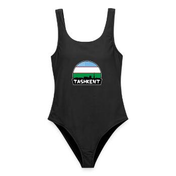Taschkent Usbekistan Flagge Skyline Silhouette Reisen - Frauen Badeanzug - Schwarz - Vorne - AI Model Female 172 light (172cm)