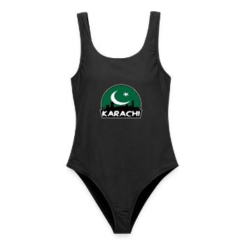 Karachi Pakistan Flagge Skyline Silhouette Reisen - Frauen Badeanzug - Schwarz - Vorne - AI Model Female 172 light (172cm)