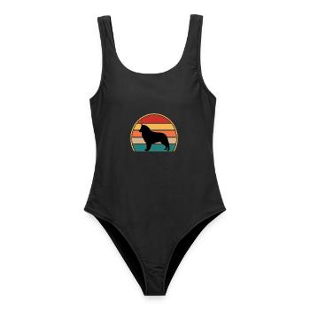Böhmischer Schäferhund Liebe Silhouette Retro Sonnenuntergang - Frauen Badeanzug - Schwarz - Vorne - AI Model Female 172 light (172cm)