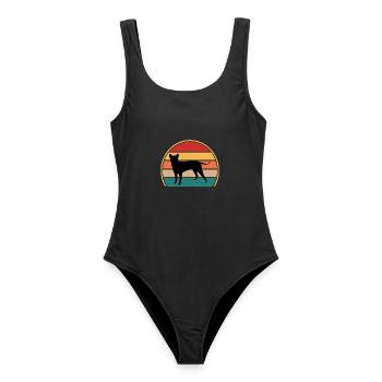 Blauer Paul Terrier Hund Liebe Silhouette Retro Sonnenuntergang - Frauen Badeanzug - Schwarz - Vorne - AI Model Female 172 light (172cm)