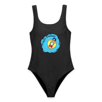 Hello Summer - Chillen im Schwimmring - Frauen Badeanzug - Schwarz - Vorne - AI Model Female 172 light (172cm)