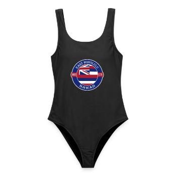 East Honolulu Hawaii Flagge USA Souvenir Abzeichen - Frauen Badeanzug - Schwarz - Vorne - AI Model Female 172 light (172cm)