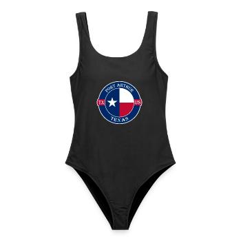 Port Arthur Texas Flagge USA Reise Souvenir Abzeichen - Frauen Badeanzug - Schwarz - Vorne - AI Model Female 172 light (172cm)