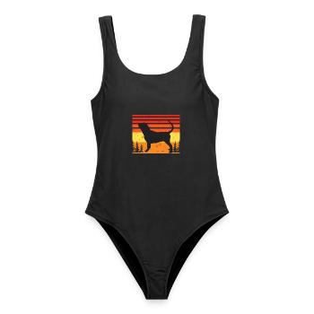 Bluthund Hundeliebhaber Silhouette Vintage Sonnenuntergang - Frauen Badeanzug - Schwarz - Vorne - AI Model Female 172 light (172cm)