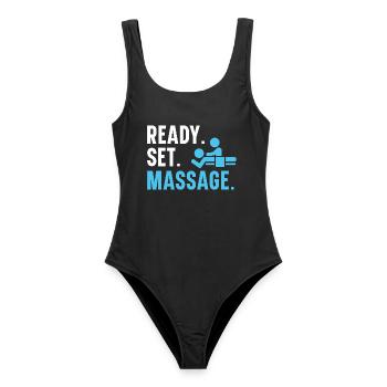 Fertig. Fertig. Massage. Therapeutin Massage-Thera - Frauen Badeanzug - Schwarz - Vorne - AI Model Female 172 light (172cm)