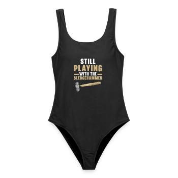 Spielt immer noch mit dem Vorschlaghammer Hausabbr - Frauen Badeanzug - Schwarz - Vorne - AI Model Female 172 light (172cm)