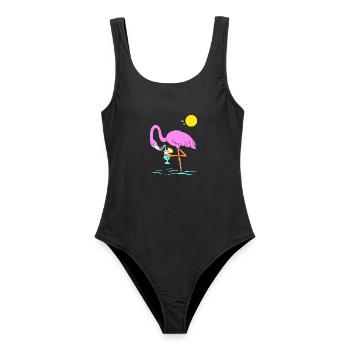 Flamingo Graphic Flamingoliebhaber Cocktailtrinker - Frauen Badeanzug - Schwarz - Vorne - AI Model Female 172 light (172cm)