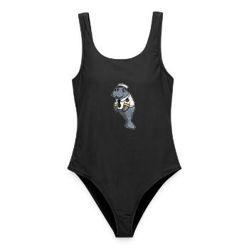 Hochseetaugliche Seekuh Kapitän - Frauen Badeanzug - Schwarz - Vorne - AI Model Female 172 light (172cm)