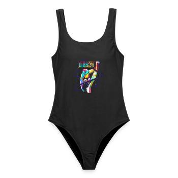 Furchtloser Gibbon Dschungelpfad - Frauen Badeanzug - Schwarz - Vorne - AI Model Female 172 light (172cm)