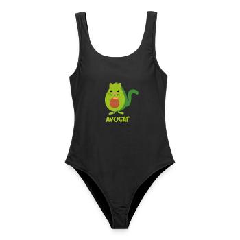 Schnurrende Avocado Fischmahlzeit - Frauen Badeanzug - Schwarz - Vorne - AI Model Female 172 light (172cm)