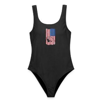 USA Flagge Stabhochspringer Leichtathletik Stabhoc - Frauen Badeanzug - Schwarz - Vorne - AI Model Female 172 light (172cm)