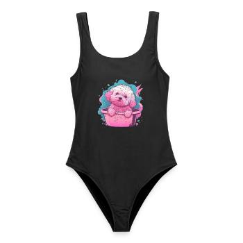 Pinkes Fluff-Welpe im Eimer - Frauen Badeanzug - Schwarz - Vorne - AI Model Female 172 light (172cm)