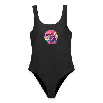 Cat Samurai 80er Vintage Stil - Frauen Badeanzug - Schwarz - Vorne - AI Model Female 172 light (172cm)