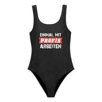 Einmal mit Profis arbeiten Spruch - Frauen Badeanzug - Schwarz - Vorne - AI Model Female 172 light (172cm)
