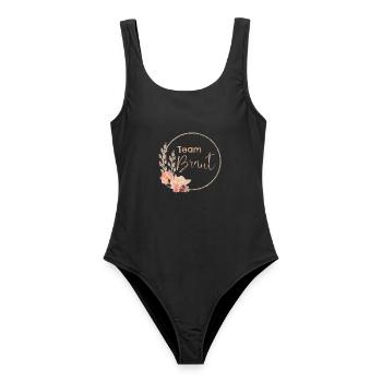 Team Braut - rosa Blumen - Frauen Badeanzug - Schwarz - Vorne - AI Model Female 172 light (172cm)