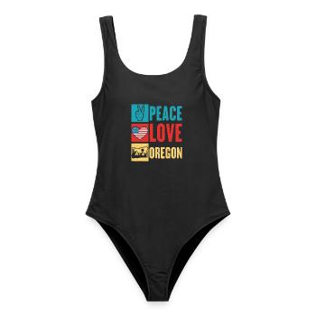 Frieden Liebe Oregon USA Staat Amerika Oregonian - Frauen Badeanzug - Schwarz - Vorne - AI Model Female 172 light (172cm)