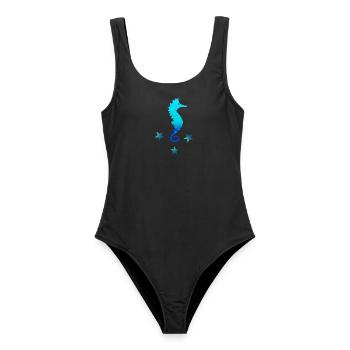 Seepferdchen blau Schwimmen lernen - Frauen Badeanzug - Schwarz - Vorne - AI Model Female 172 light (172cm)